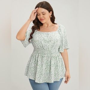 NWT Green Bloomchic Floral Short Sleeve Blouse